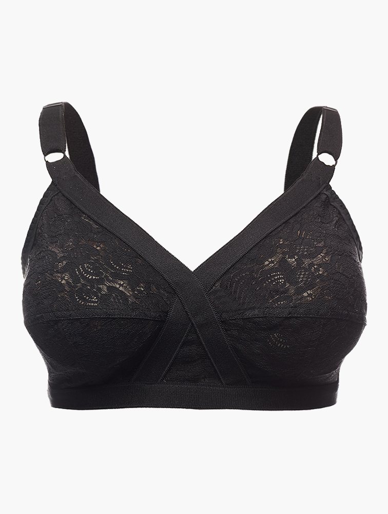 Black Classic Lace NonWired Soft Cup D DD Bra